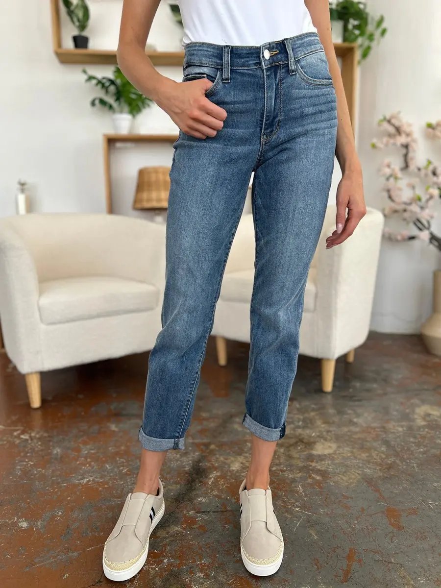 Judy Blue Cuffed Jeans Women's Slim Fit Denim — Everyday Comfort