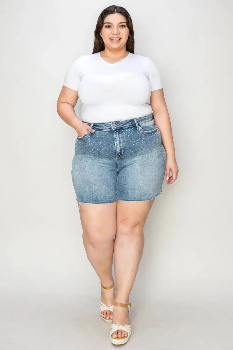 Trendsi Denim Vest High Waist Shorts Light Wash