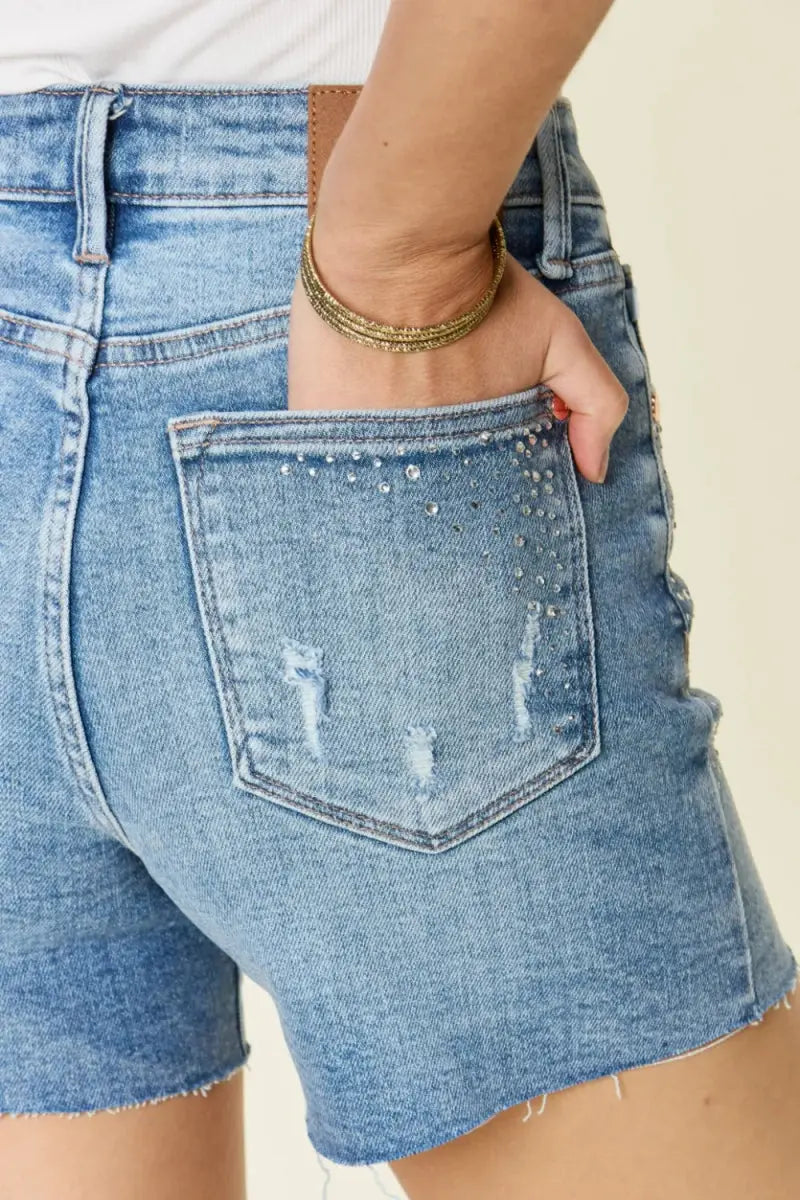 Trendsi Denim Vest High Waist Shorts Light Wash