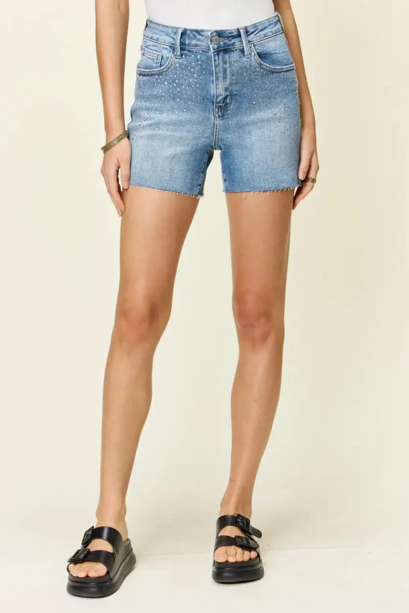 Trendsi Denim Vest High Waist Shorts Light Wash