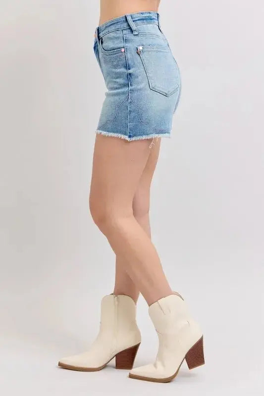 Trendsi Judy Blue Denim Shorts Women's Western Cut Offs Casual Jean Shorts