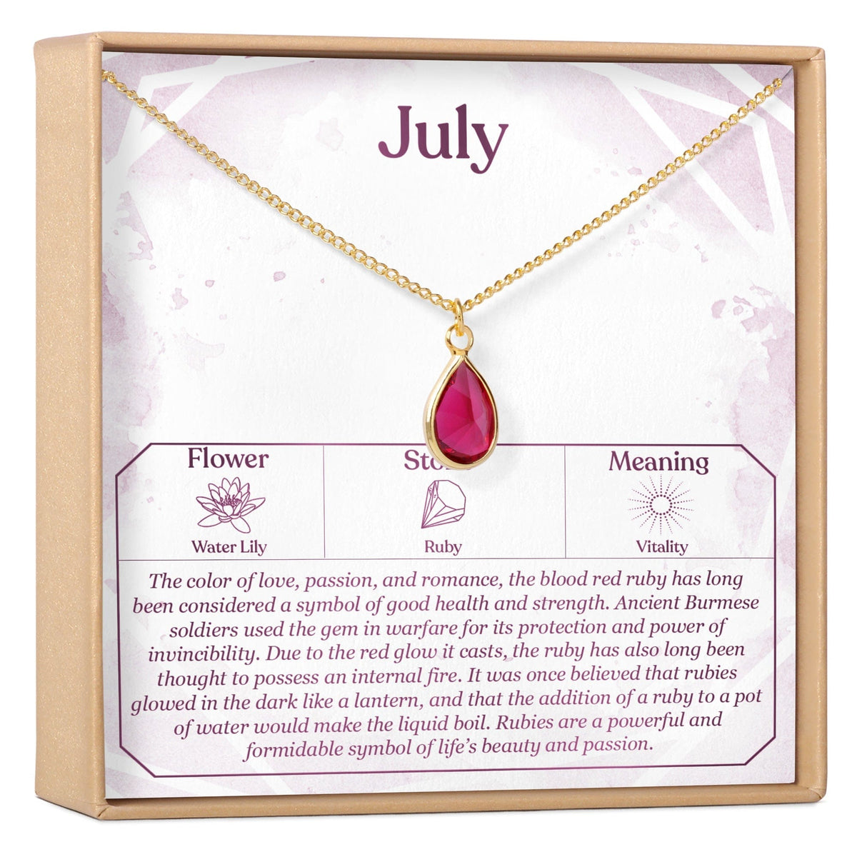 July Birthday Ruby Birthstone Necklace