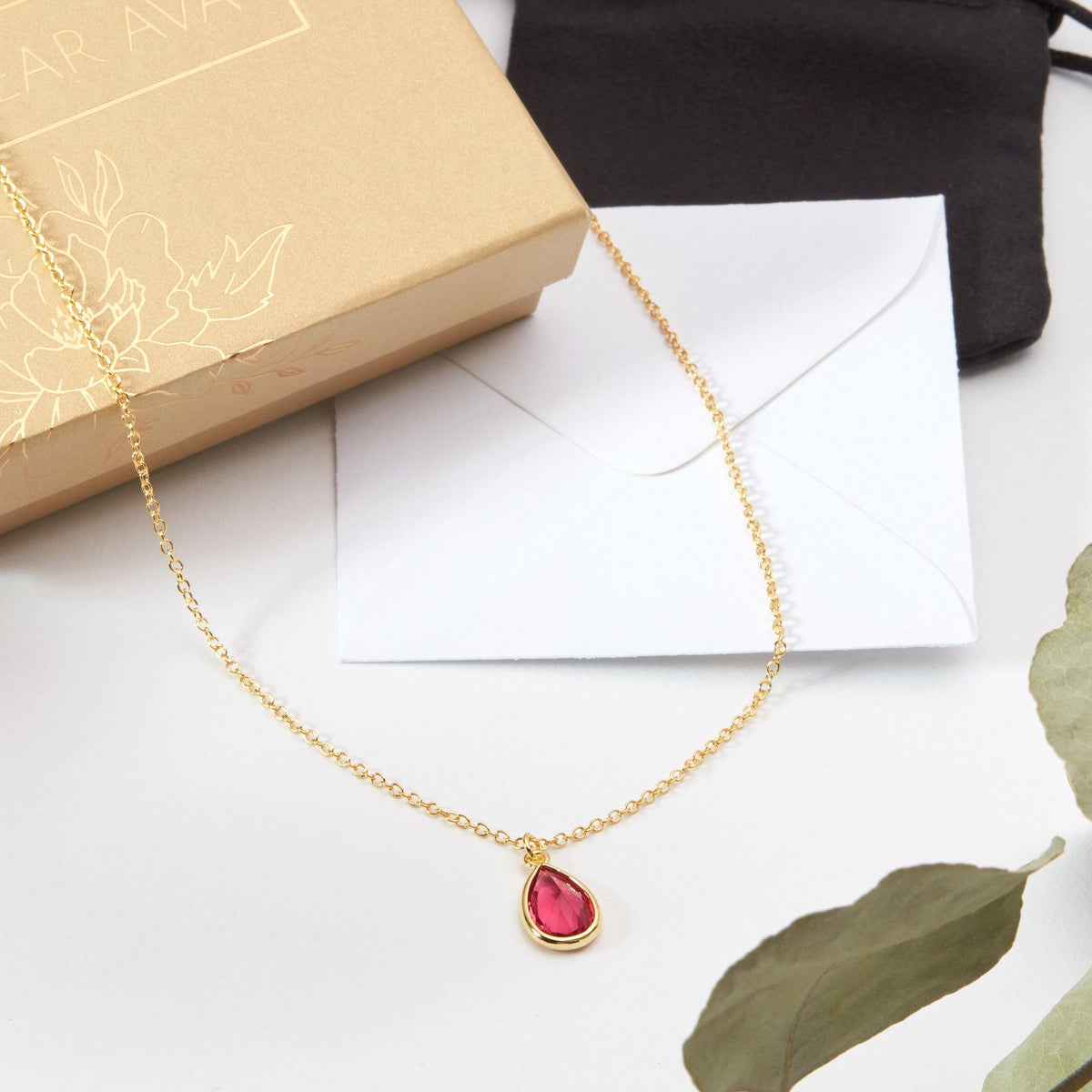 July Birthstone / Ruby Crystal Charm Necklace