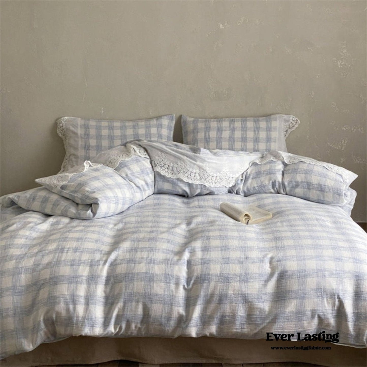June Lace Double Gauze Gingham Bedding Set / Brown