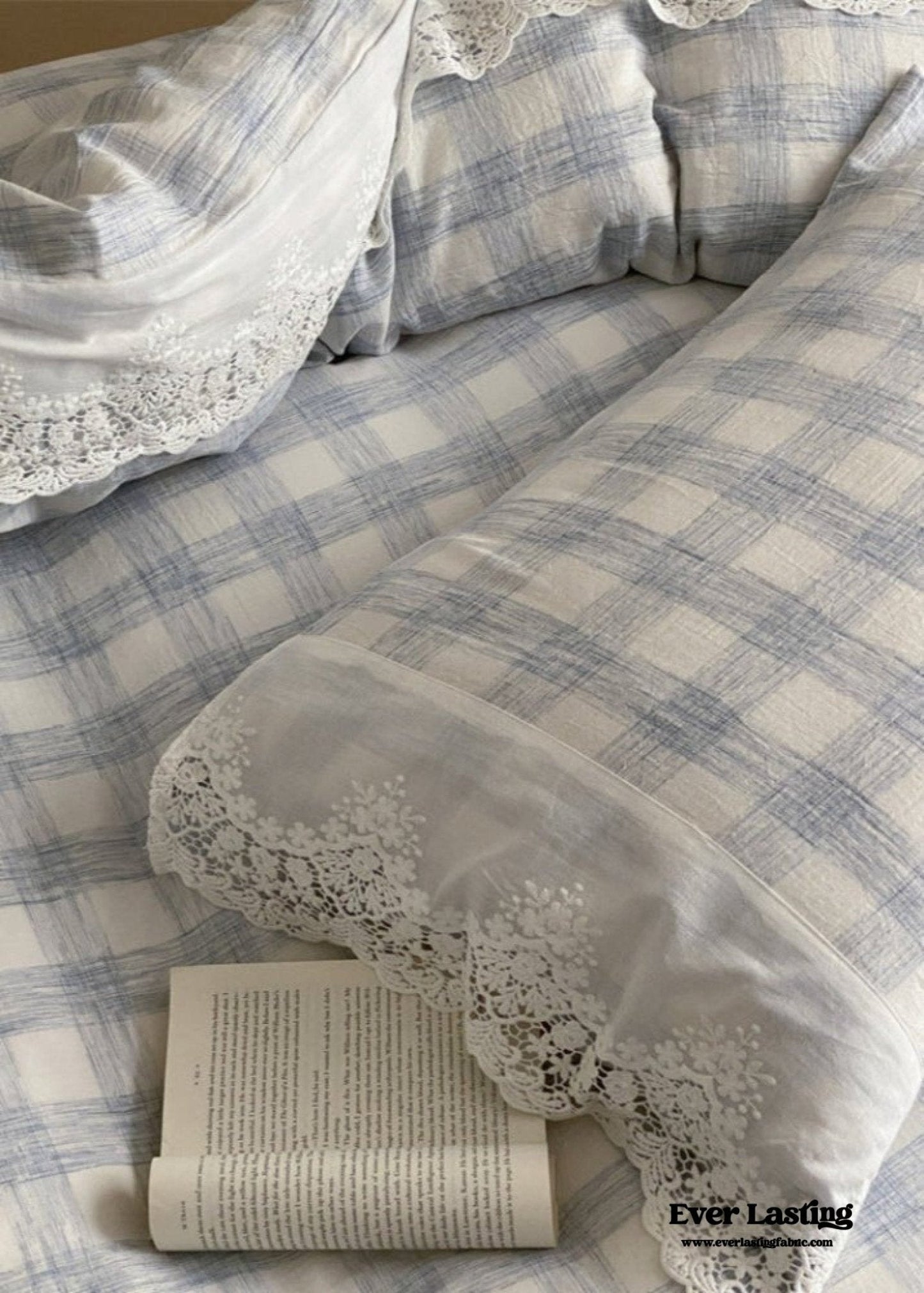 June Lace Double Gauze Gingham Bedding Set / Brown