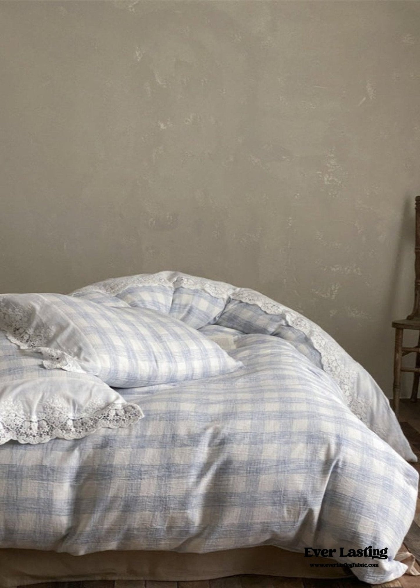 June Lace Double Gauze Gingham Bedding Set / Brown