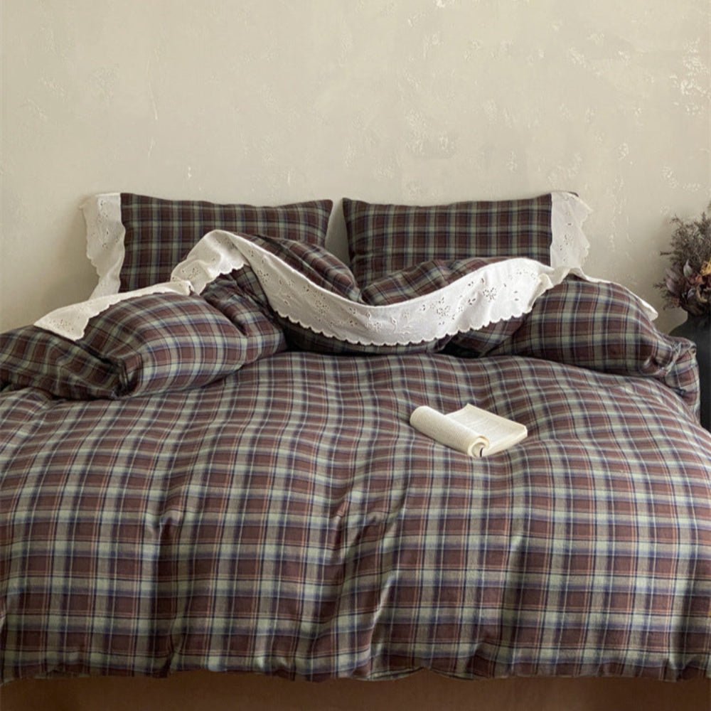 June Lace Double Gauze Gingham Bedding Set / Red