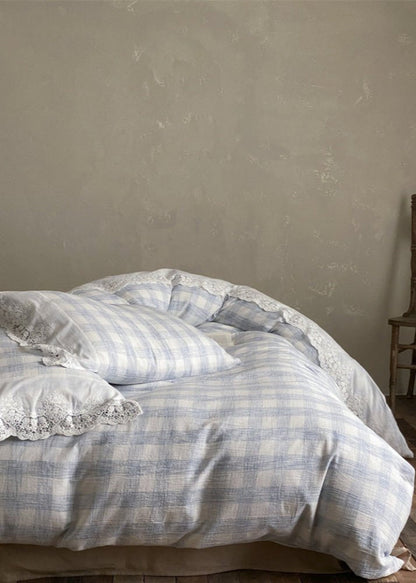 June Lace Double Gauze Gingham Bedding Set / Red
