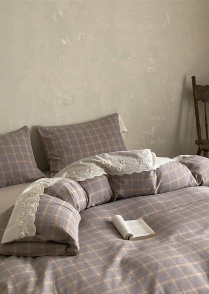 June Lace Double Gauze Gingham Bedding Set / Red