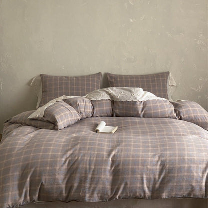 June Lace Double Gauze Gingham Bedding Set / Red