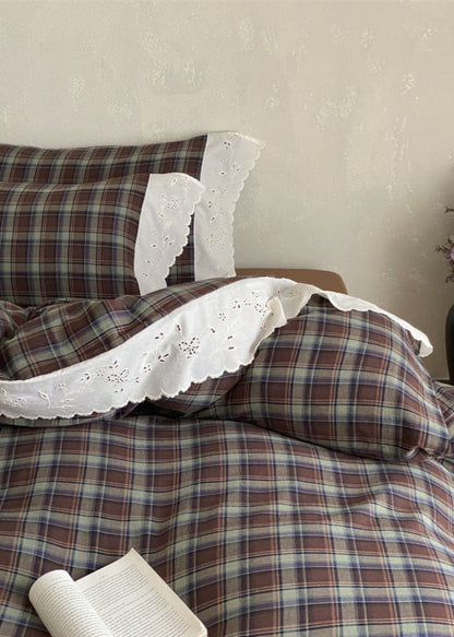 June Lace Double Gauze Gingham Bedding Set / Red