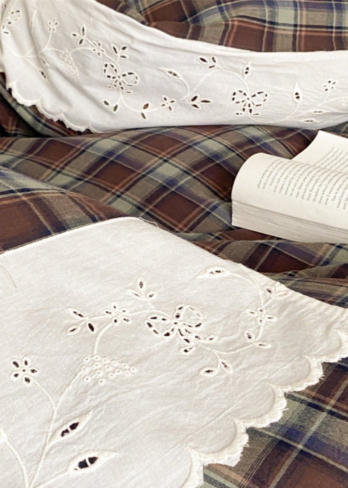 June Lace Double Gauze Gingham Bedding Set / Red
