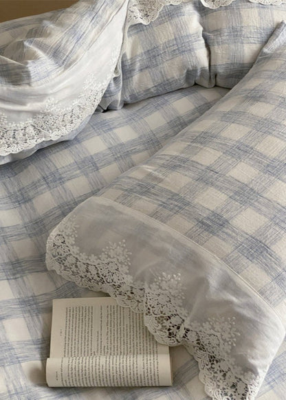June Lace Double Gauze Gingham Bedding Set / Red