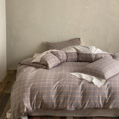 June Lace Double Gauze Gingham Bedding Set / Red