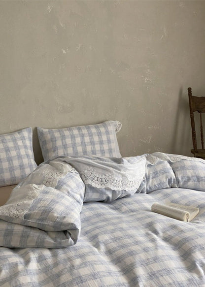 June Lace Double Gauze Gingham Bedding Set / Red
