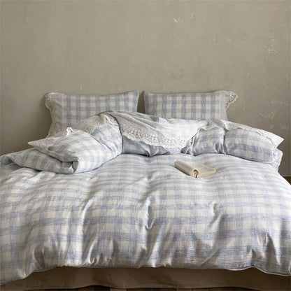 June Lace Double Gauze Gingham Bedding Set / Red