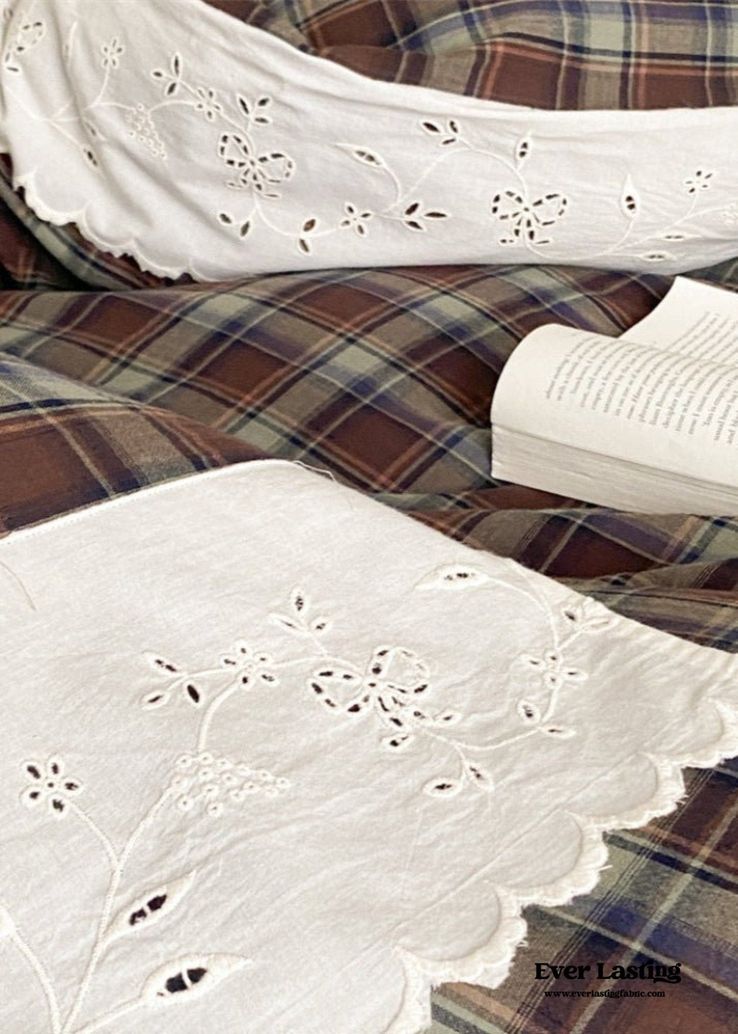 June Lace Double Gauze Gingham Bedding Set / Khaki
