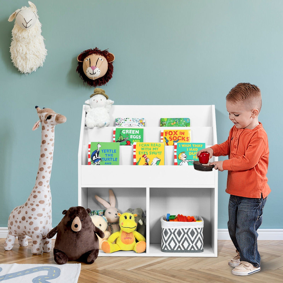 Kids Wooden Bookshelf Bookcase Children Toy Storage Cabinet Organizer-White