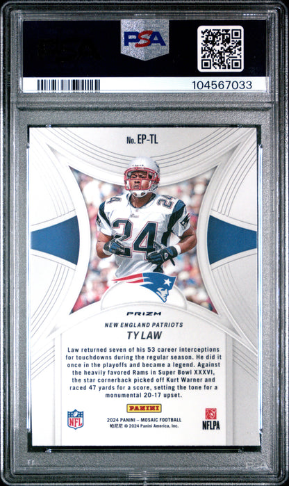 Graded 2024 Panini Mosaic Ty Law #EPTL Epic Performers Mosaic Football Card PSA 10 Gem Mint