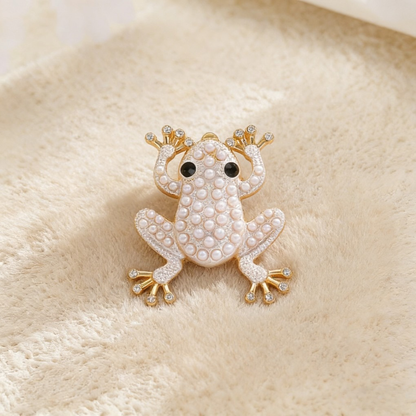 Trendy Frog Animal Earrings with Crystal & Pearl Accents