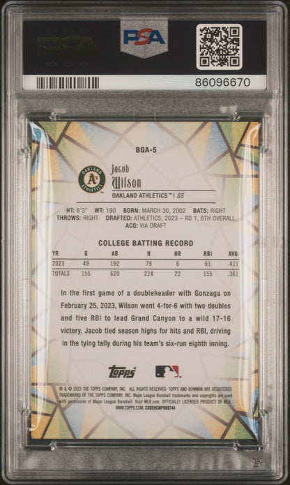 Graded 2023 Topps Bowman Draft Jacob Wilson #BGA5 Glass Rookie RC Baseball Card PSA 10 Gem Mint