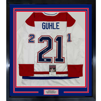 Framed Autographed/Signed Kaiden Guhle 35x39 Montreal White Hockey Jersey JSA COA
