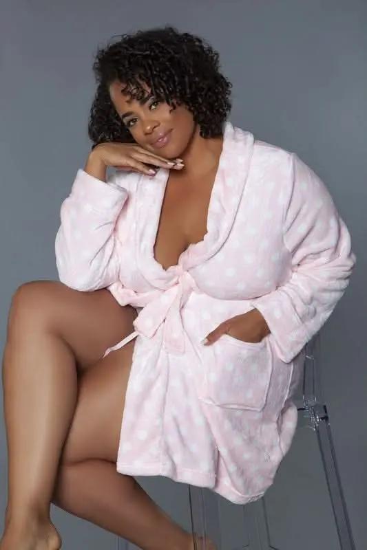 T-Shirts Premium BE WICKED Kaylee Robe - Polka Dot Pink/White, Plus Size 2X/3X