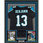 Framed Autographed/Signed Kelvin Benjamin 35x39 Carolina Black Football Jersey JSA COA