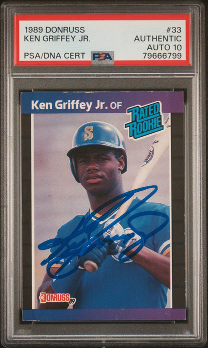 Graded 1989 Donruss Ken Griffey Jr. #33 Rookie RC Baseball Card PSA 10 Auto Grade Gem Mint