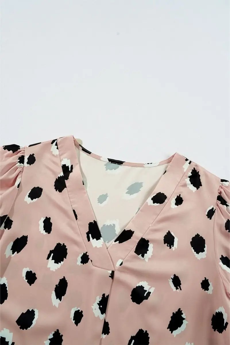 Tops/Blouses & Shirts Love Salve Khaki Leopard V-Neck Women's Blouse Casual Top, Bracelet Sleeves