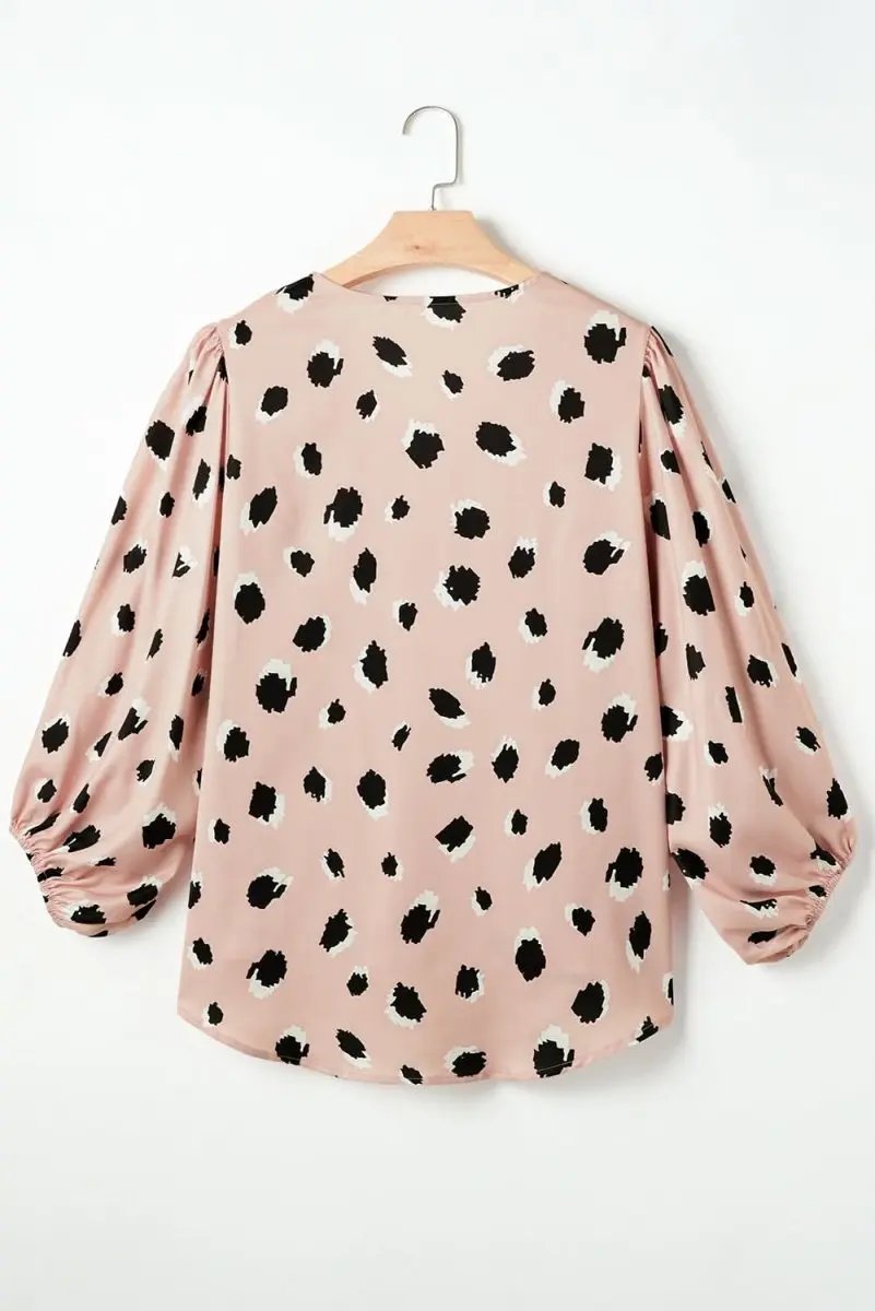 Tops/Blouses & Shirts Love Salve Khaki Leopard V-Neck Women's Blouse Casual Top, Bracelet Sleeves