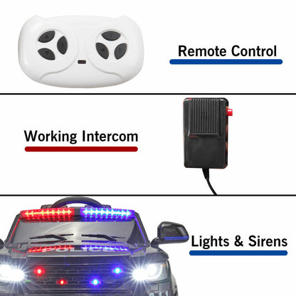 Kid Ride on Police Car with Parental Remote Control - 12V Battery Powered Electric Truck