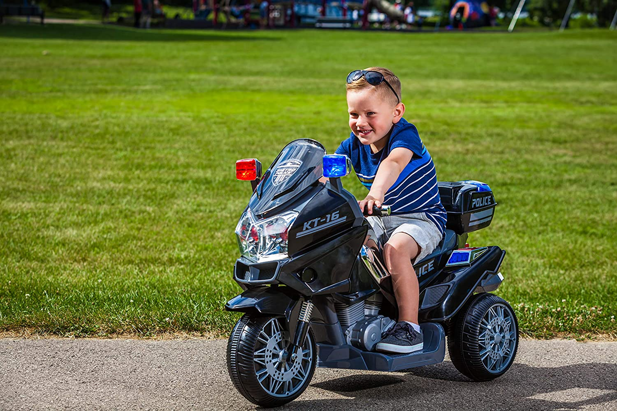 Kid Trax Police Rescue Motorcycle 6V Battery-Powered Ride-On Toy in Black