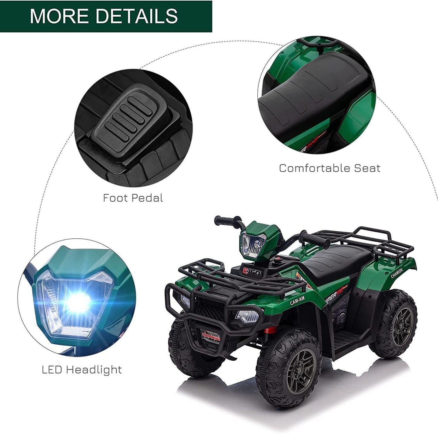 Electric 4-Wheeler ATV Quad for Kids with LED Lights, AUX Port, and USB
