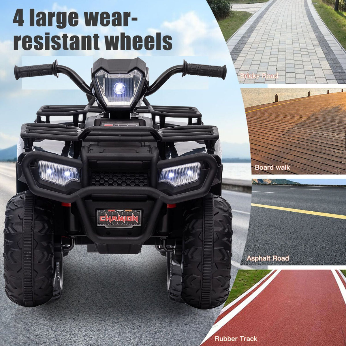Kids 12V ATV with AUX & USB, Music & LED Lights - Battery-Powered 4 Wheeler