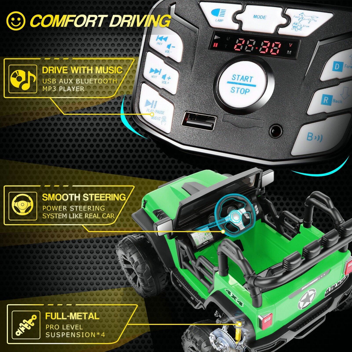 Kids Electric Ride-On Car with Remote Control and MP3 Player - 24/12V Children's Toy Truck