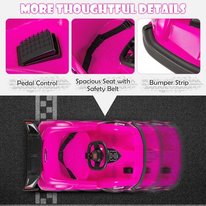 Kid's Pink 6V Battery Powered Go Kart with Remote Control and Safety Belt