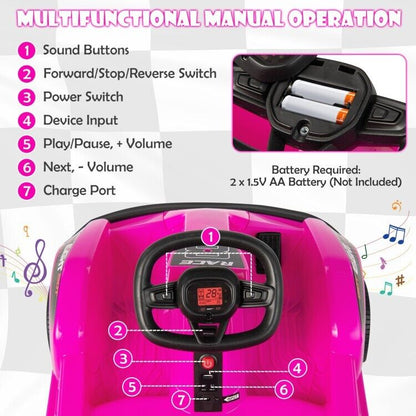 Kid's Pink 6V Battery Powered Go Kart with Remote Control and Safety Belt
