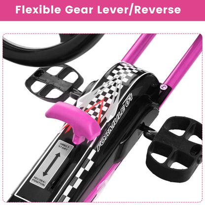 Kids' Pink Pedal-Powered Go Kart with Adjustable Seat - Honeyjoy 4-Wheel Ride-On Toy
