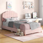 Twin Bed Frame with Height-Adjustable Headboard and Sturdy Wooden Slats-Pink