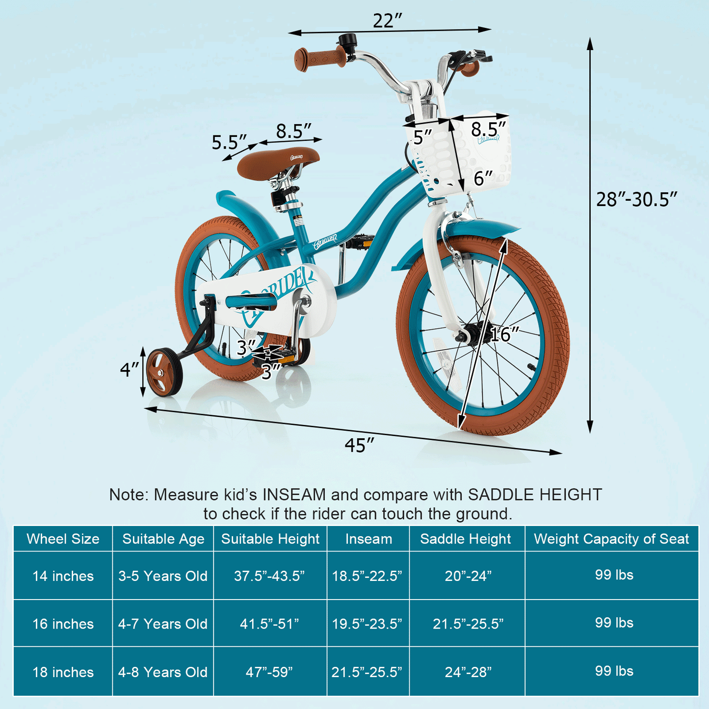 16 Inch Kids Bike with Training Wheels and Front Handbrake