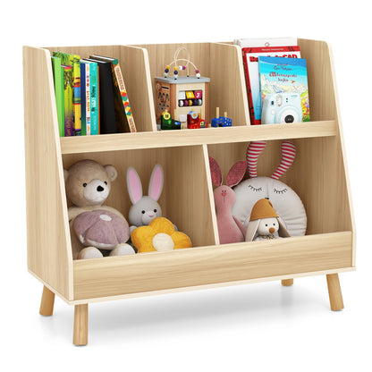 5-Cube Kids Bookshelf and Toy Organizer with Anti-Tipping Kits-Oak
