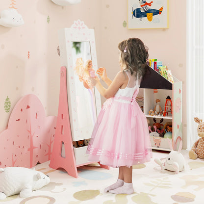 Kids Jewelry Cabinet with Full-Length Mirror and Foldable Drawer-White