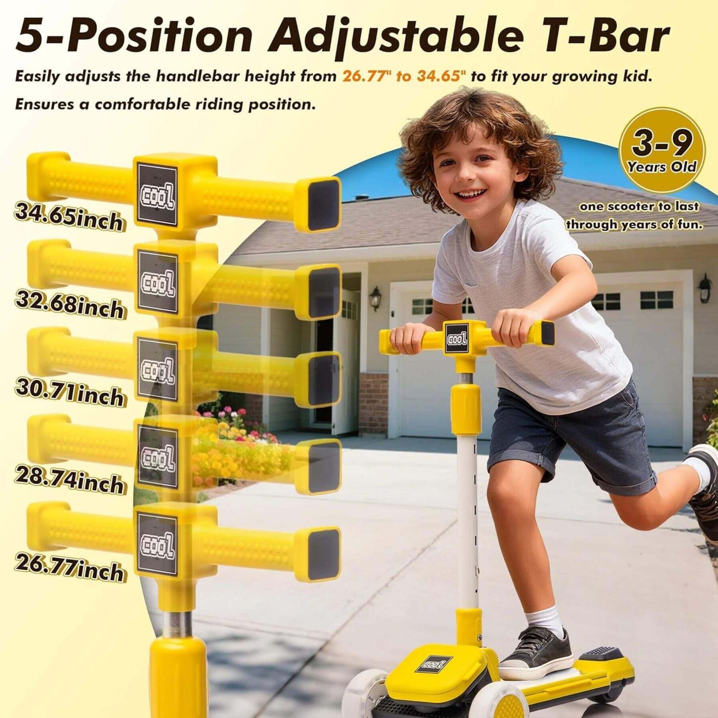 HIFINE Kids Ride On 3-Wheel Scooter W/Buildable Blocks, Aged 3-9, Yellow