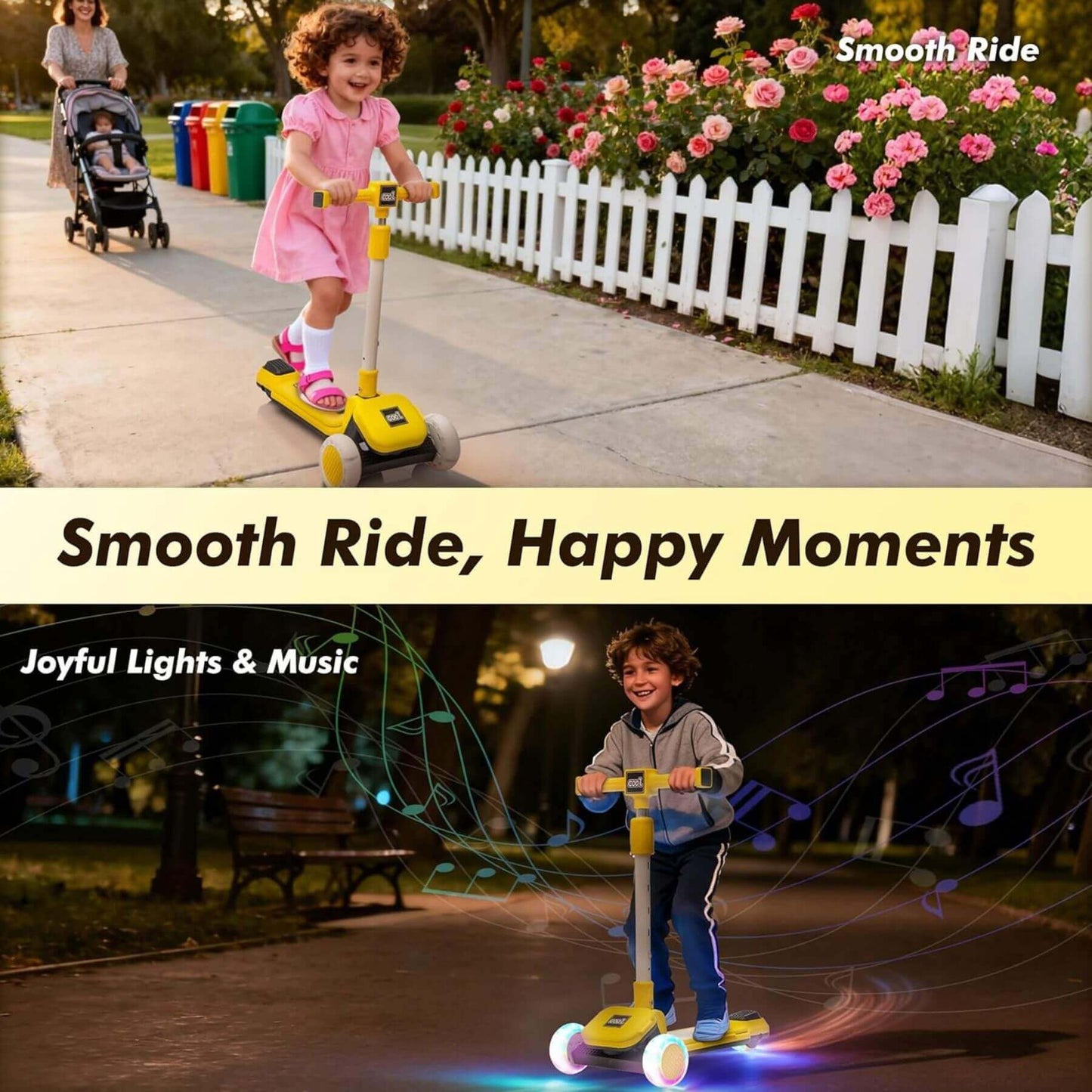HIFINE Kids Ride On 3-Wheel Scooter W/Buildable Blocks, Aged 3-9, Yellow