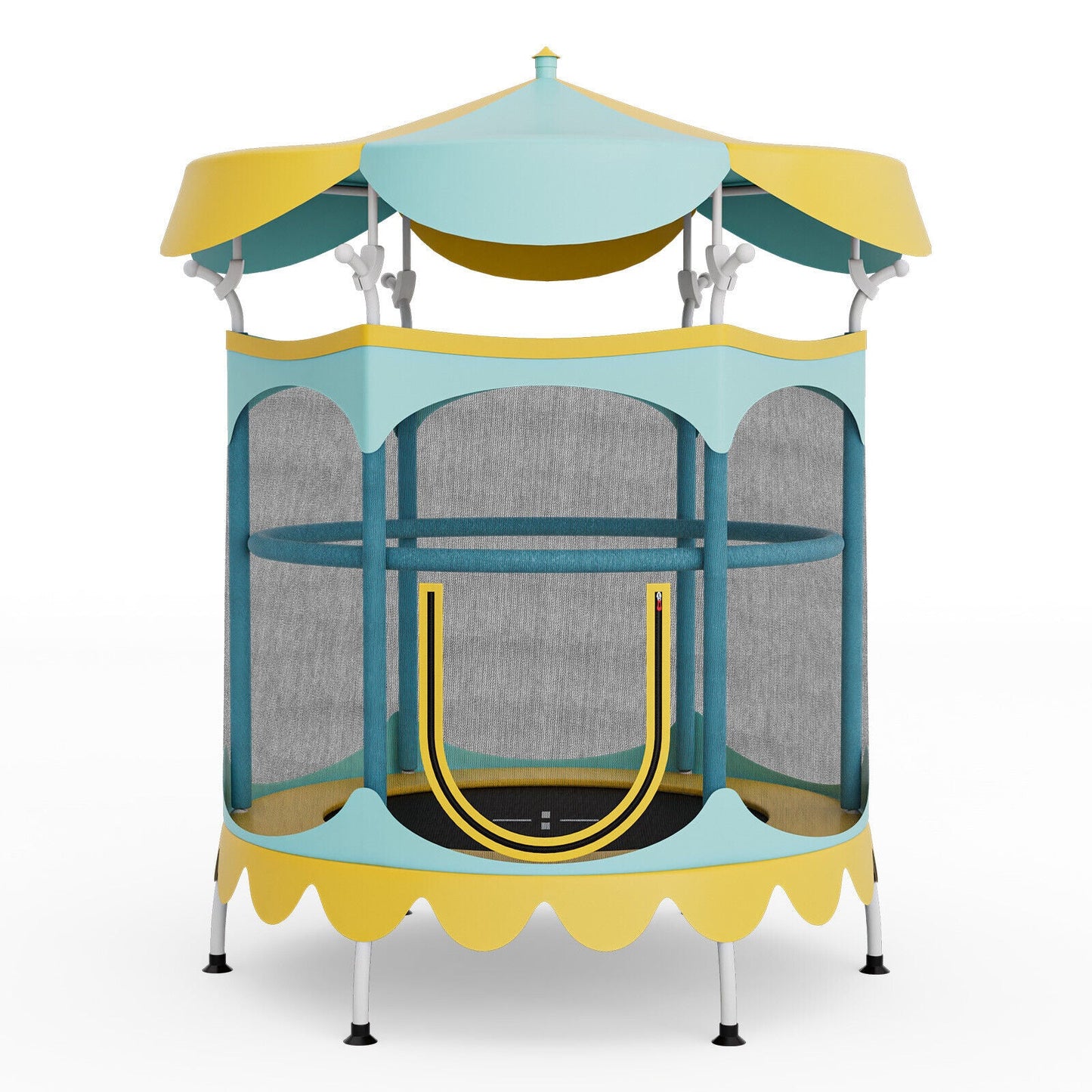 64 Inch Kids Trampoline with Detachable Canopy and Safety Enclosure Net-Yellow