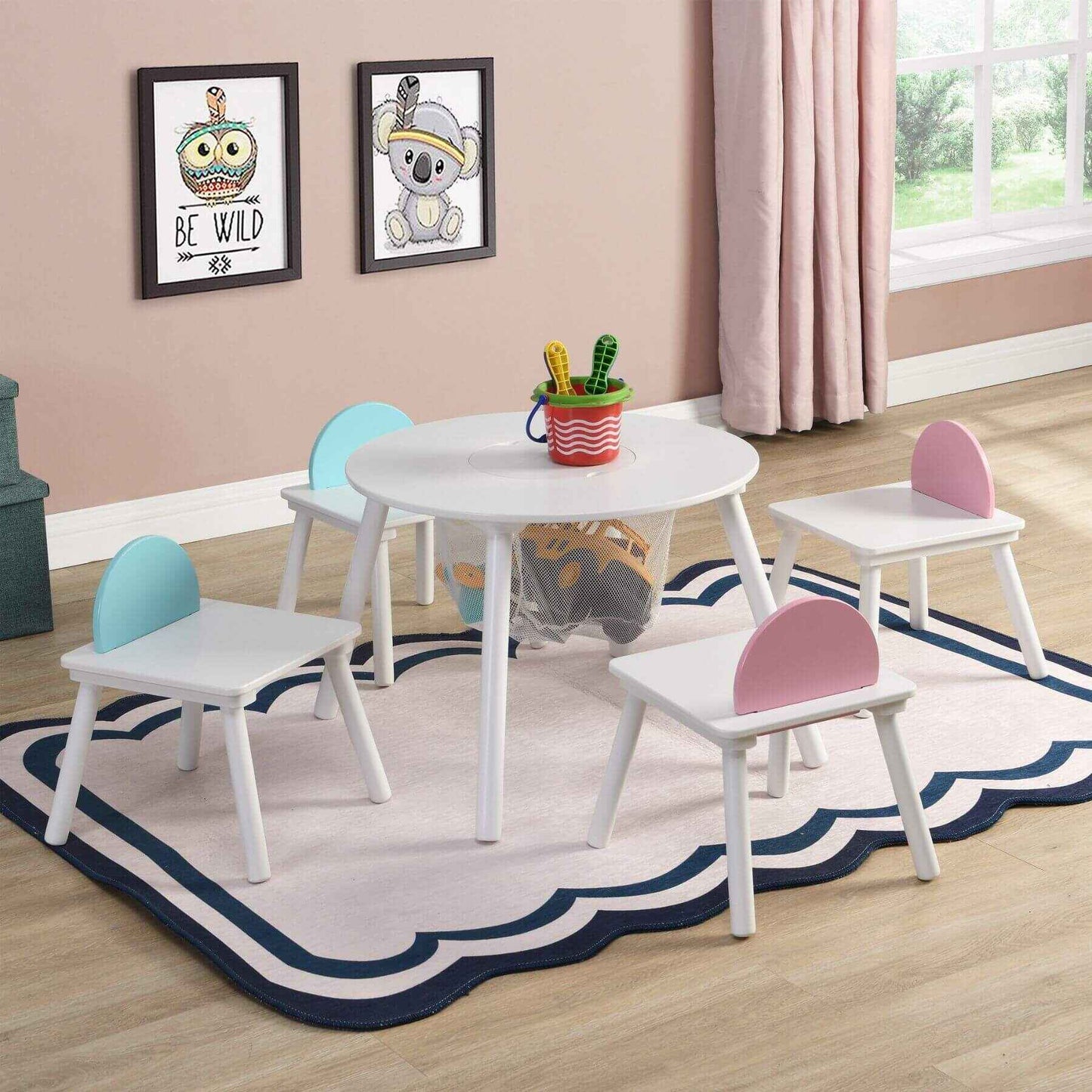 Civil HN Children's White Panel Table with 4 Chairs Set