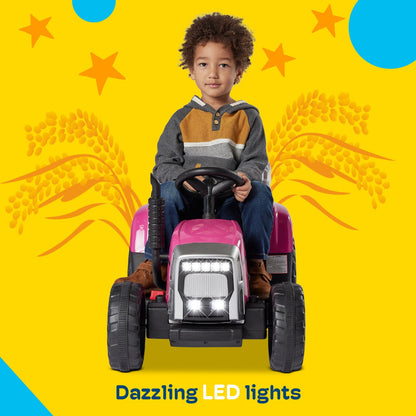 Kidzone 12V Electric Tractor with Trailer Ride-On Toy, Dual Speeds