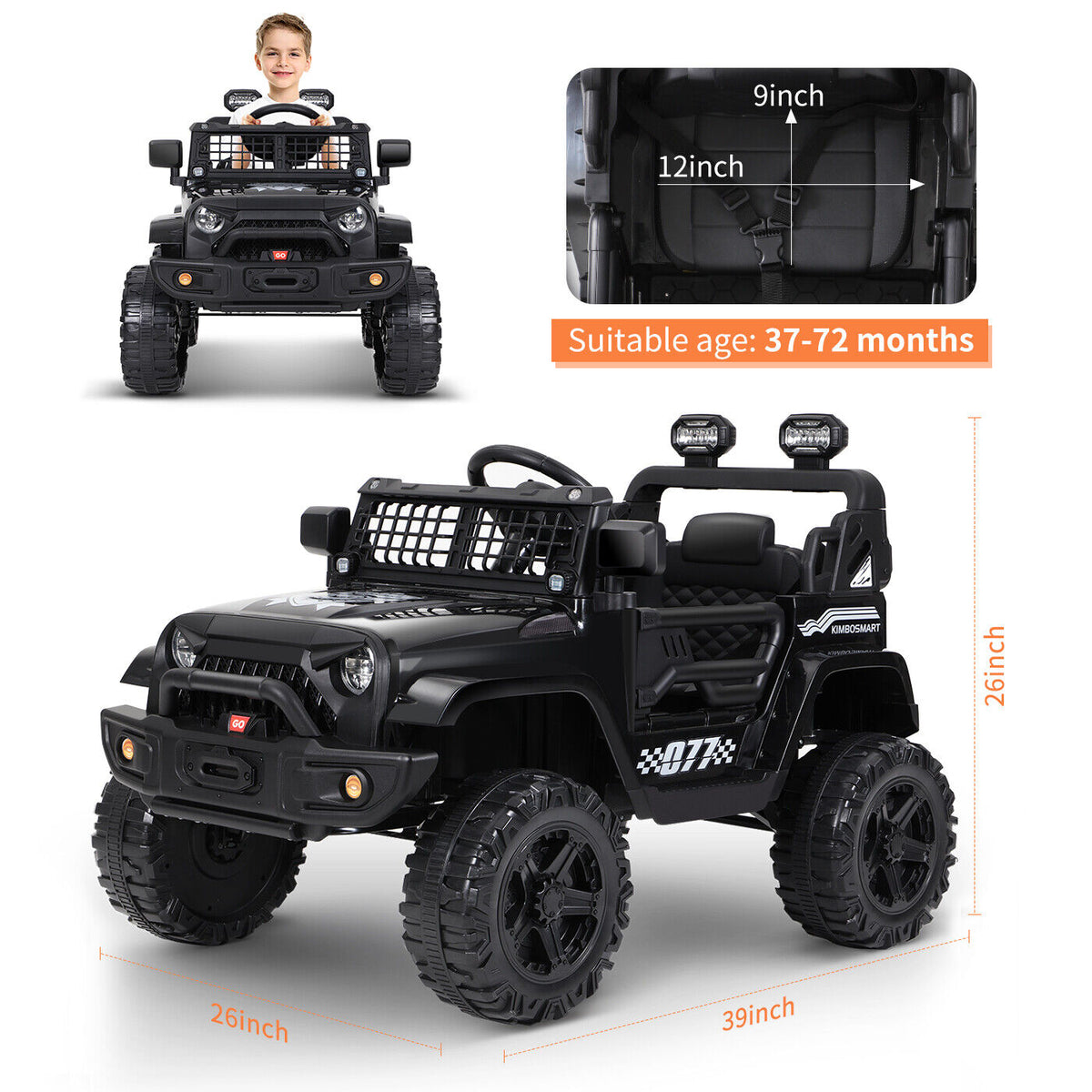 Kimbosmart 12V Electric Kids Ride On Truck Car with Remote Control and MP3 Bluetooth Integration
