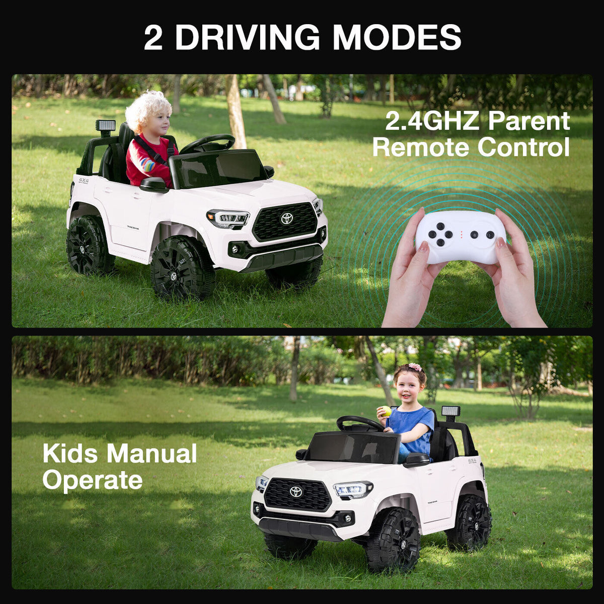 Kimbosmart 12V Licensed Toyota Tacoma Kids Ride-On Car with Charging Reminder Feature